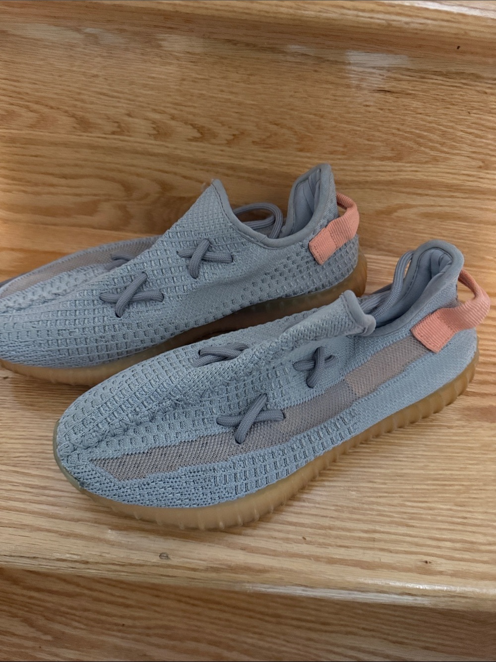 adidas Yeezy boost  Knit Slip-On Sneakers in Light Gray with Peach Heel Tab